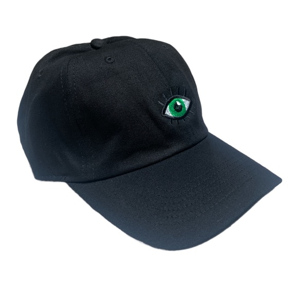 BLACK - Evil Eye Green Embroidered 6 Panel Pigment Dyed Baseball Dad Hat - Picture 2 of 3